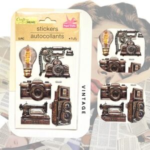 💎 3/$15 vintage antique puffy lightbulb camera film sticker sheet junk journal